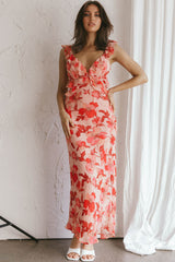 Second Chances Ruffle Trim Midi Dress Floral Pink