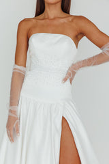 Verily Diamante Drop Waist Maxi Dress White