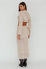 Bayside Crochet Midi Skirt Beige