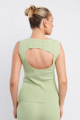 Rossana Twist Neck Sleeveless Keyhole Top Sage
