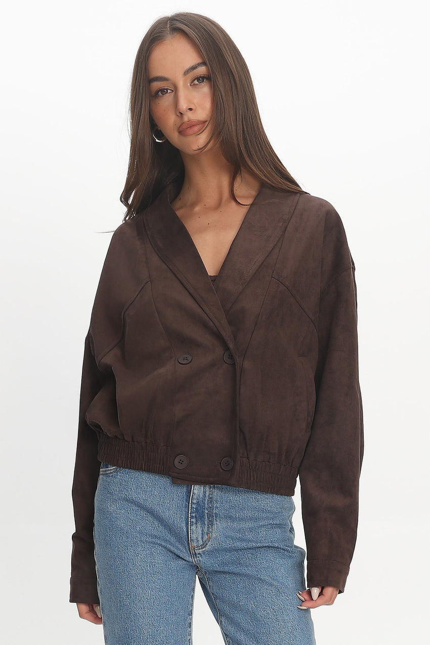 Rampage Faux Suede Blouson Jacket Chocolate