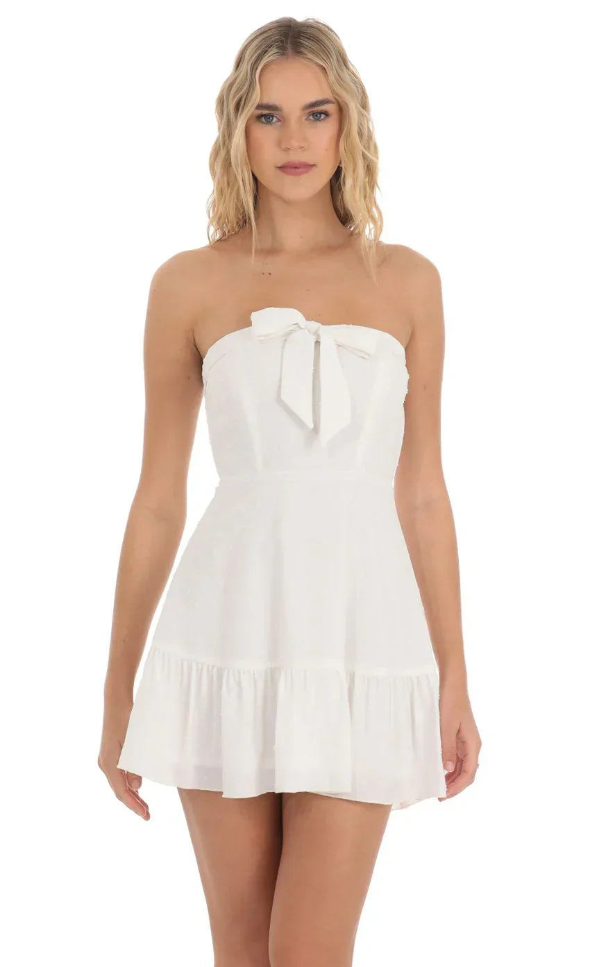 Dotted Strapless Corset Dress in White