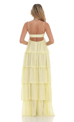 Ruffle Front Tie Maxi Dress in Yellow