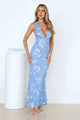 Lime Light Mesh Halter Maxi Dress Blue