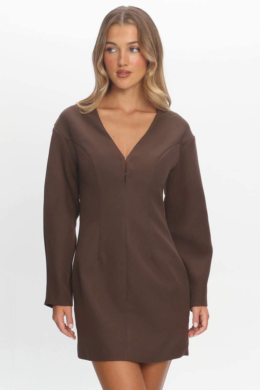 Hendrix Long Sleeve Mini Dress Chocolate