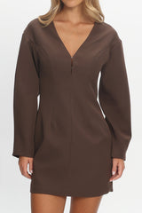 Hendrix Long Sleeve Mini Dress Chocolate