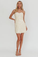 Hillara Strapless Mini Dress Sequin Cream