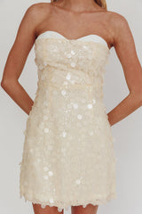 Hillara Strapless Mini Dress Sequin Cream