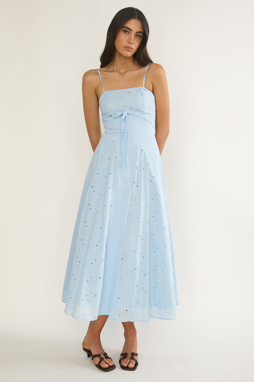 Shaye Embroidery Insert Maxi Dress Blue