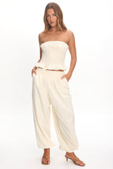 Norina Shirred Strapless Top Cream
