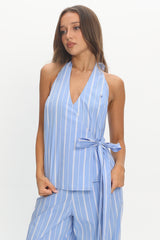Teela Halter Wrap Top Stripe Blue