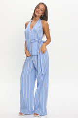 Teela Halter Wrap Top Stripe Blue