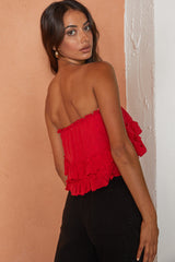 Meet Me At Sunset Frill Trim Bandeau Top Red