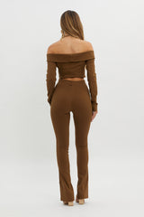 Zuzana Split Hem Flare Pants Brown