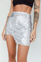 Luna Heart Sequin Mini Skirt Silver