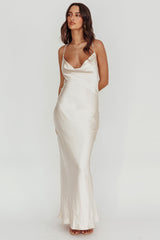 Danijela Cowl Neck Pearl Satin Maxi Dress Champagne