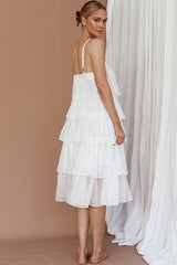 Merry Layered Frill Midi Dress White