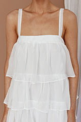 Merry Layered Frill Midi Dress White