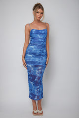 Logan Ruched Midi Dress Mottled Blue