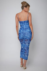 Logan Ruched Midi Dress Mottled Blue