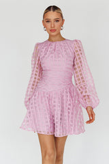 Tatiana Long Sleeve Plaid Mini Dress Lilac