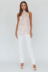Calisto Sleeveless Tied Neck Top Geometric Apricot