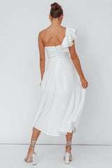 Jolina Ruffle Shoulder Midi Dress White