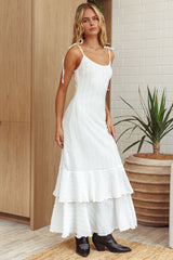 Manhattan Summer Tied Shoulder Ruffle Maxi Dress White