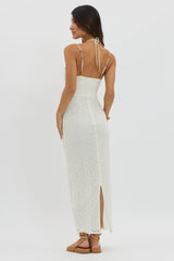 Namaste Bead Strap Lace Midi Dress White