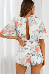 Nadi V-Neckline Wrap Romper Floral Print White