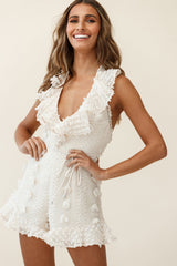 Georgie Sleeveless Frill Neckline Embellished Chiffon Romper Beige
