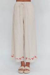 Sorrento Summer Embroidered Wide-Leg Pants Oat