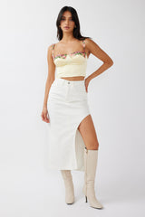 Rose Garden Floral Applique Crop Top Yellow