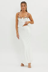 Rose Garden Satin Maxi Skirt White