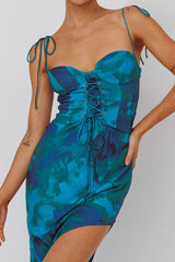 Gabrielle Laced Bodice Midi Dress Floral Green