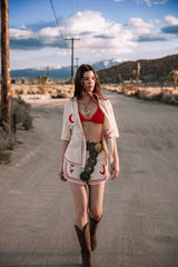 On Vacay Button-Up Shirt Embroidered Beige