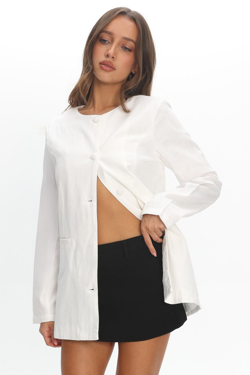 Vikki Round Neck Structured Top Cream
