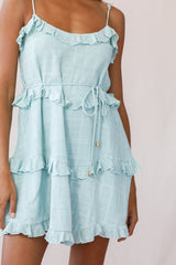 Maria Frill Trim Spaghetti Strap Dress Sage