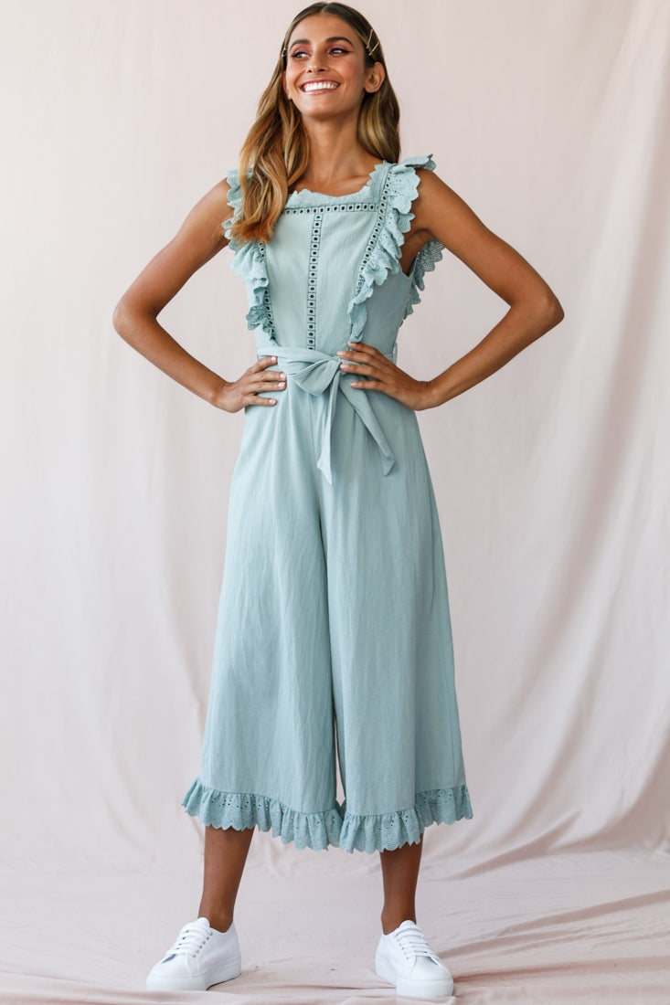 Meadow Ruffle Strap Open Back Midi Jumpsuit Sage