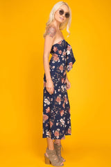 Khloe Floral Summer Bow Tie Jumpsuit Navy